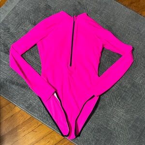 Hot Pink Long-Sleeve One-Piece Swimsuit belt is missing